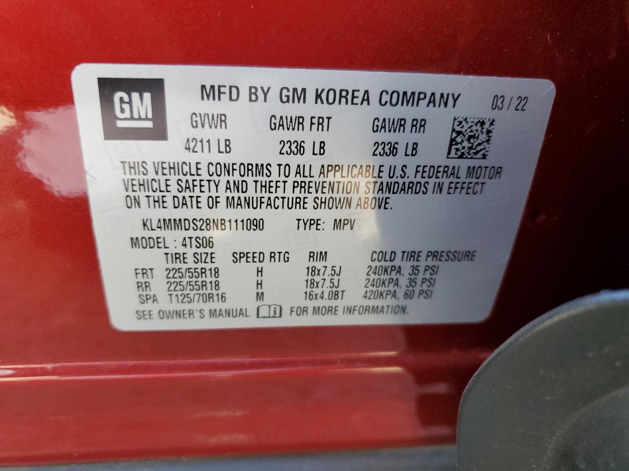 2022 Buick Encore Gx Select VIN: KL4MMDS28NB111090 Lot: 60698824