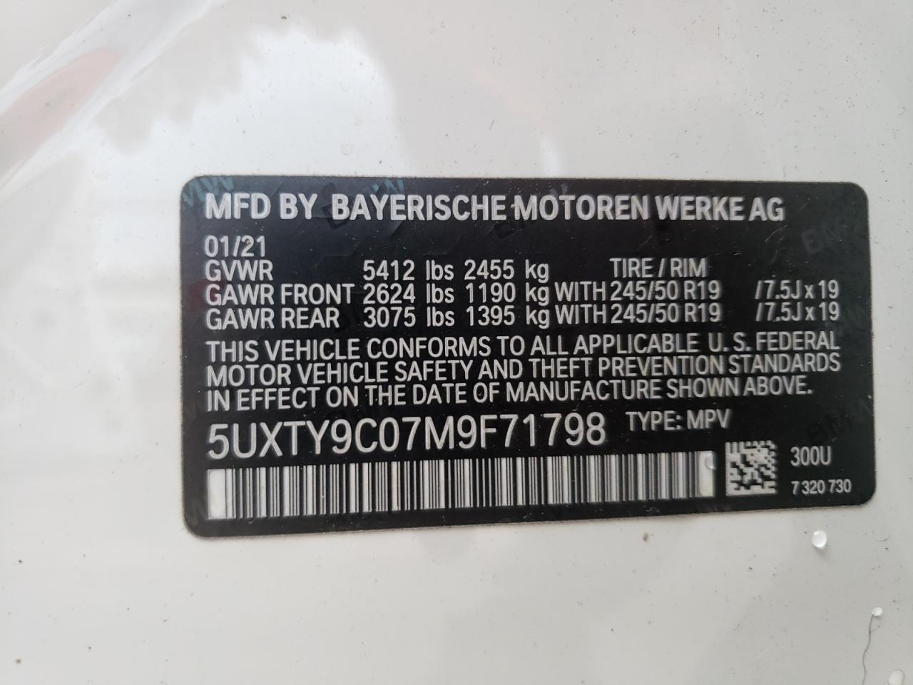 5UXTY9C07M9F71798 2021 BMW X3 xDrivem40I