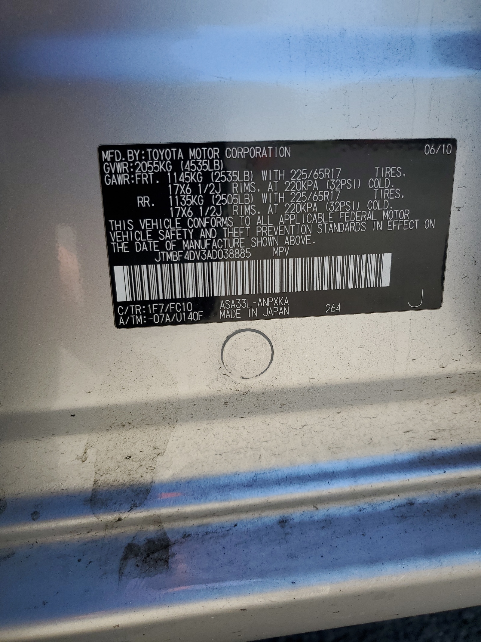 JTMBF4DV3AD038885 2010 Toyota Rav4