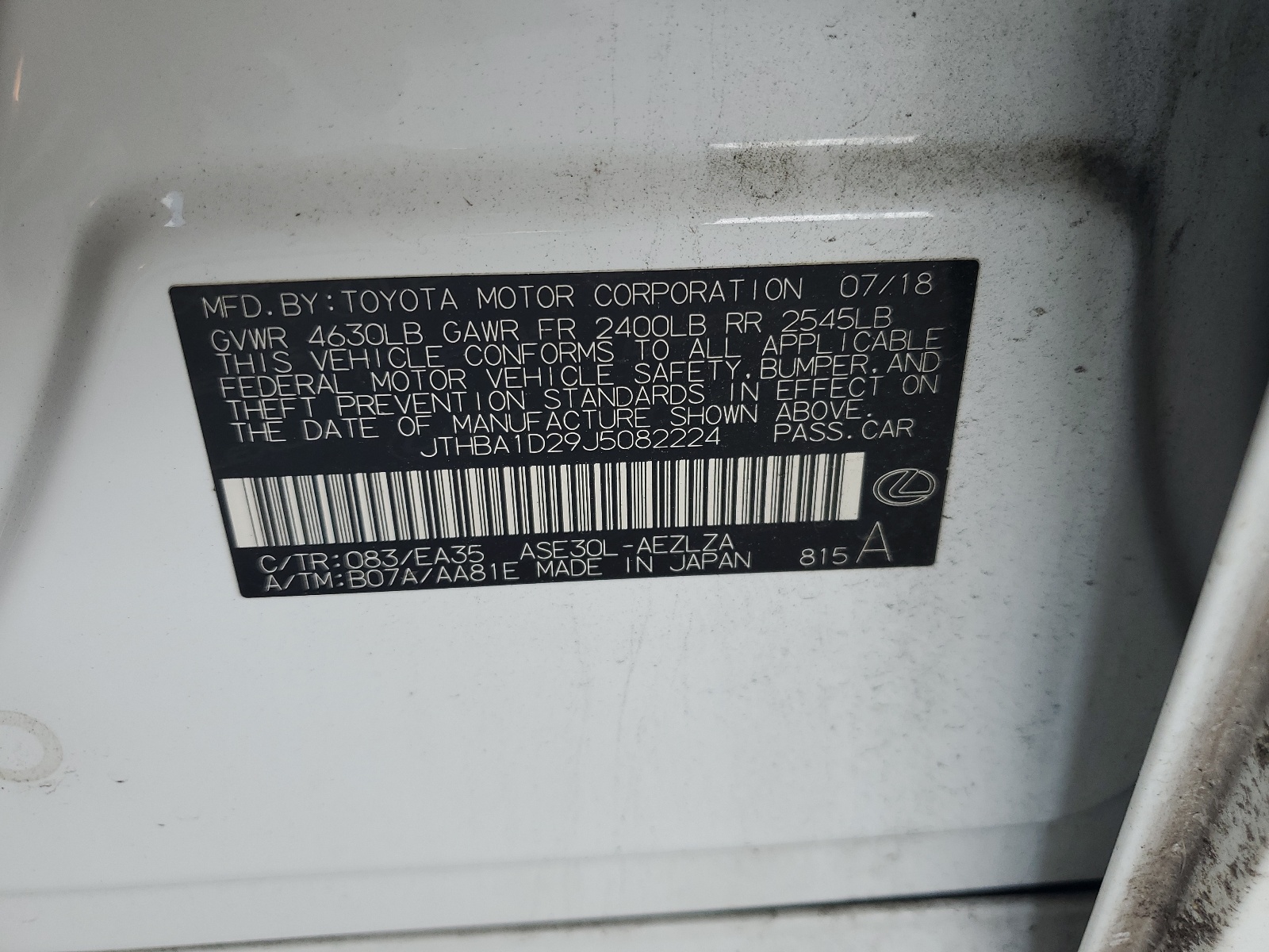 JTHBA1D29J5082224 2018 Lexus Is 300