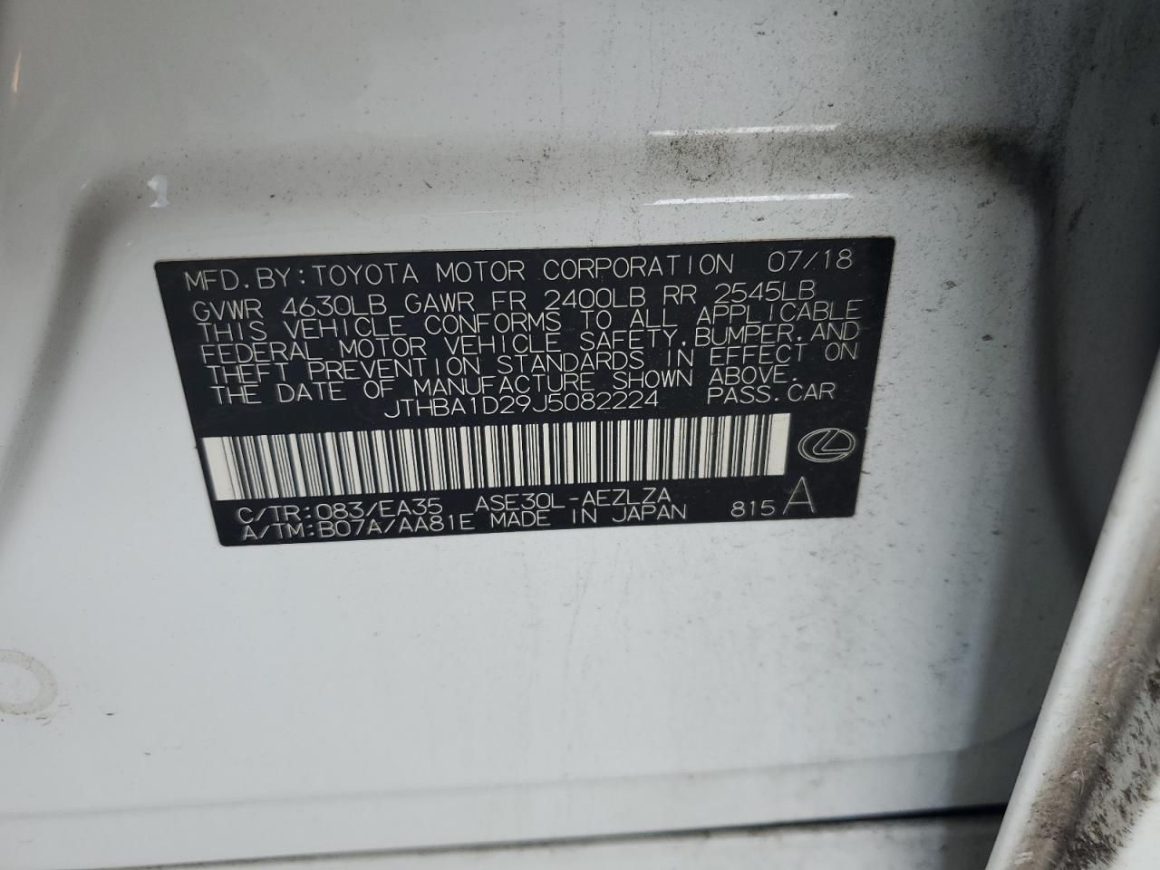 2018 Lexus Is 300 VIN: JTHBA1D29J5082224 Lot: 58425534