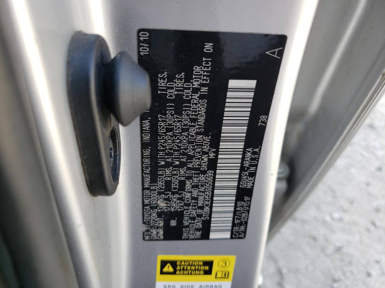 2011 Toyota Highlander Base VIN: 5TDBK3EH5BS050699 Lot: 60553594