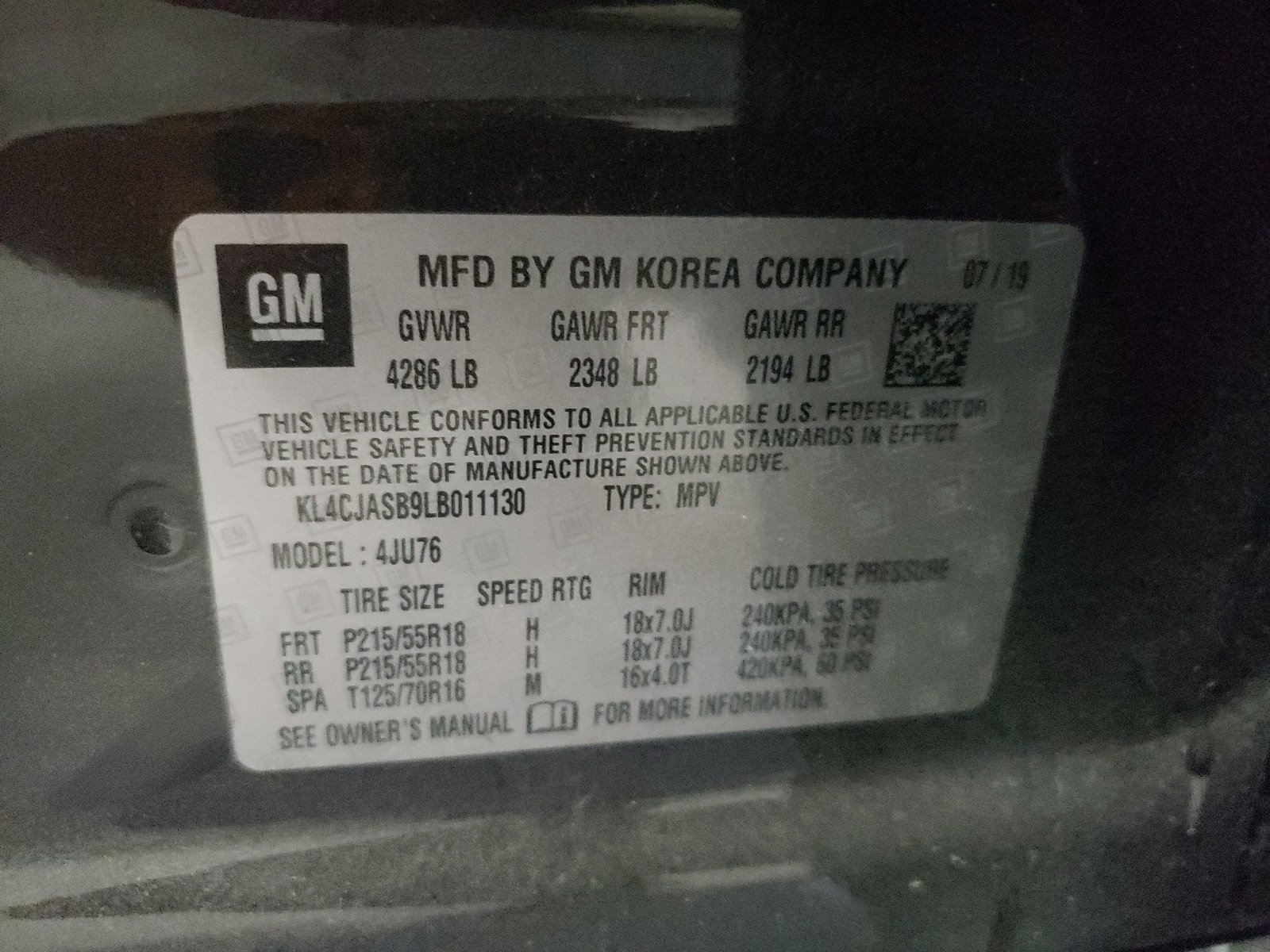 KL4CJASB9LB011130 2020 Buick Encore Preferred