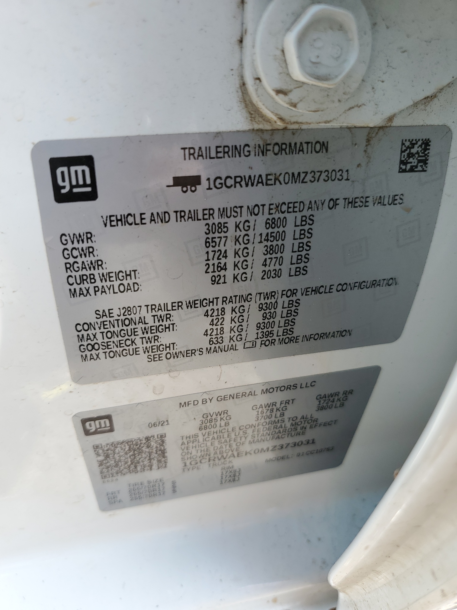 1GCRWAEK0MZ373031 2021 Chevrolet Silverado C1500