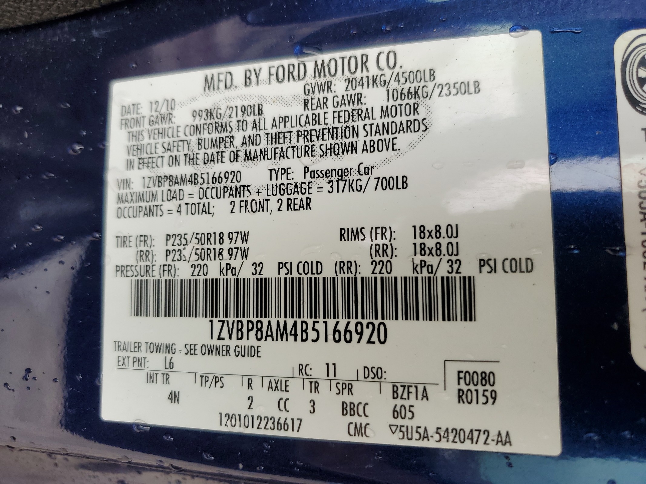 1ZVBP8AM4B5166920 2011 Ford Mustang