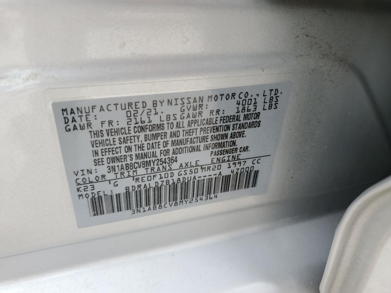 2021 Nissan Sentra Sv VIN: 3N1AB8CV8MY254364 Lot: 56534684