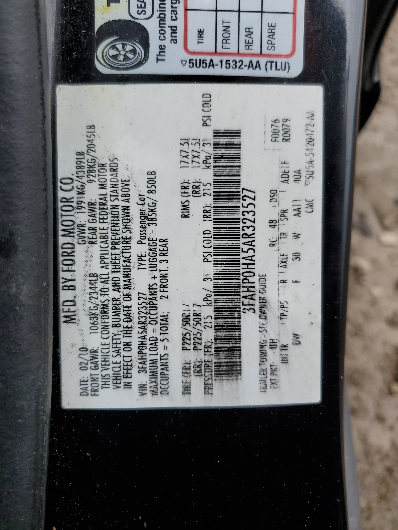 3FAHP0HA5AR323527 2010 Ford Fusion Se