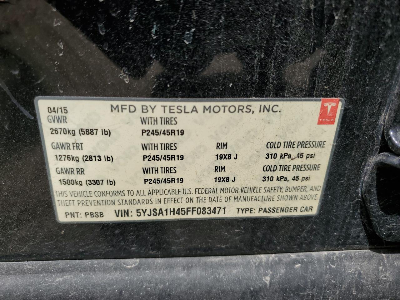 5YJSA1H45FF083471 2015 TESLA MODEL S - Image 12