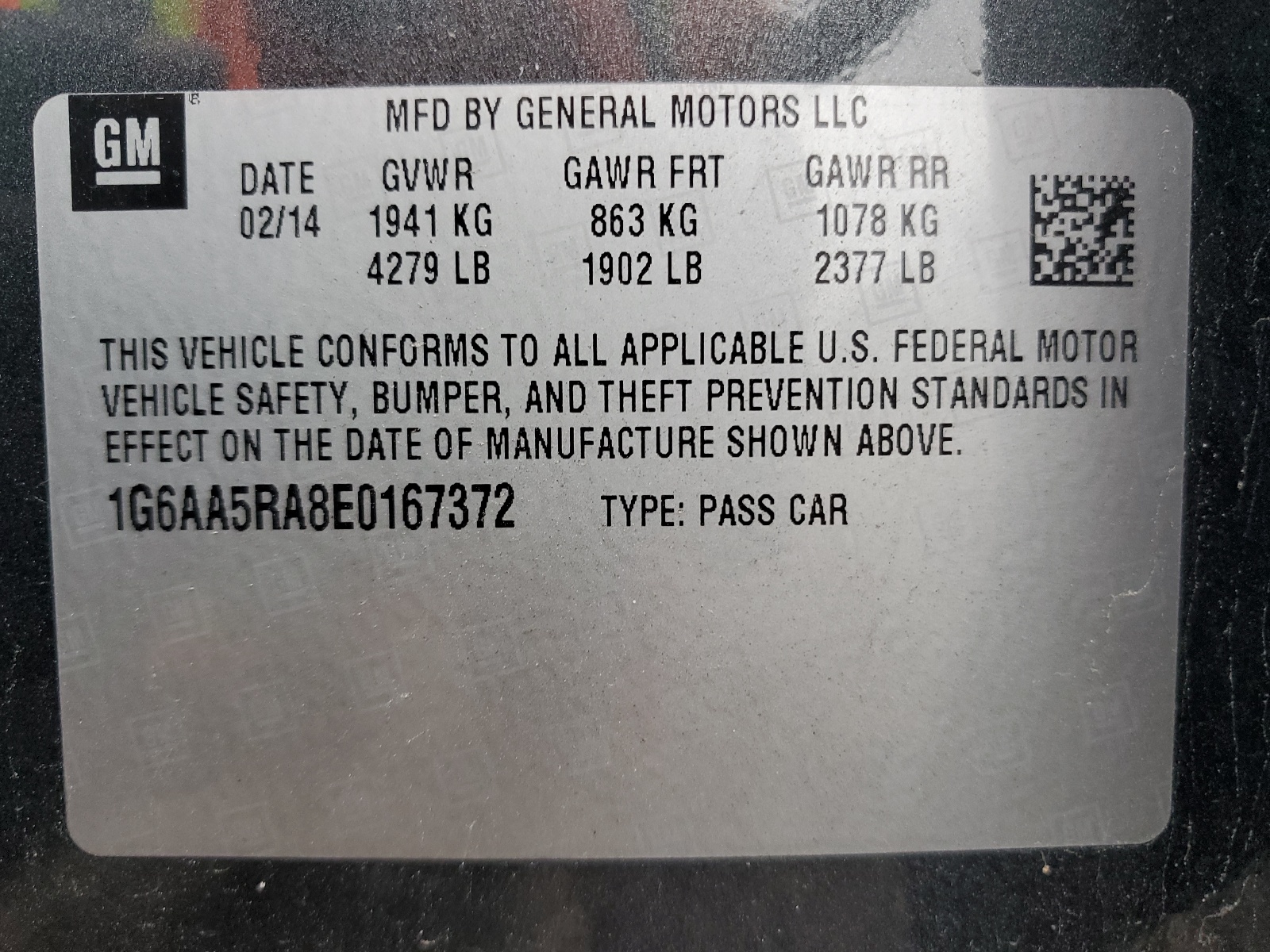 1G6AA5RA8E0167372 2014 Cadillac Ats