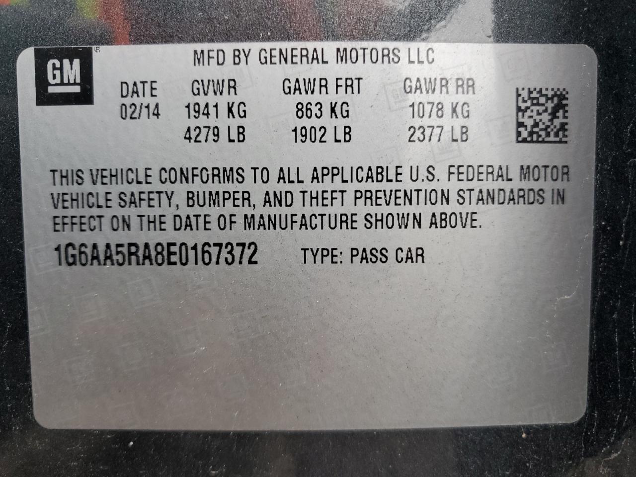 2014 Cadillac Ats VIN: 1G6AA5RA8E0167372 Lot: 59206824