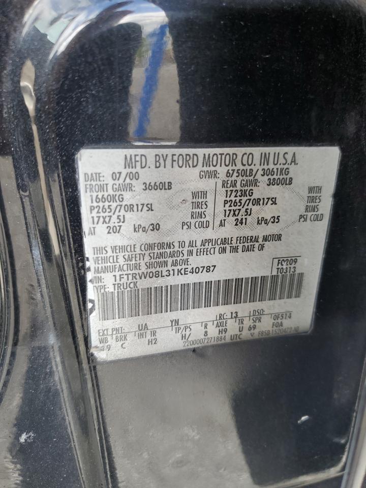 2001 Ford F150 Supercrew VIN: 1FTRW08L31KE40787 Lot: 60238914