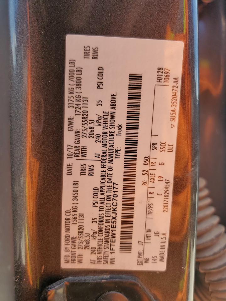 2018 Ford F150 Supercrew VIN: 1FTEW1E5XJKC70177 Lot: 58432584