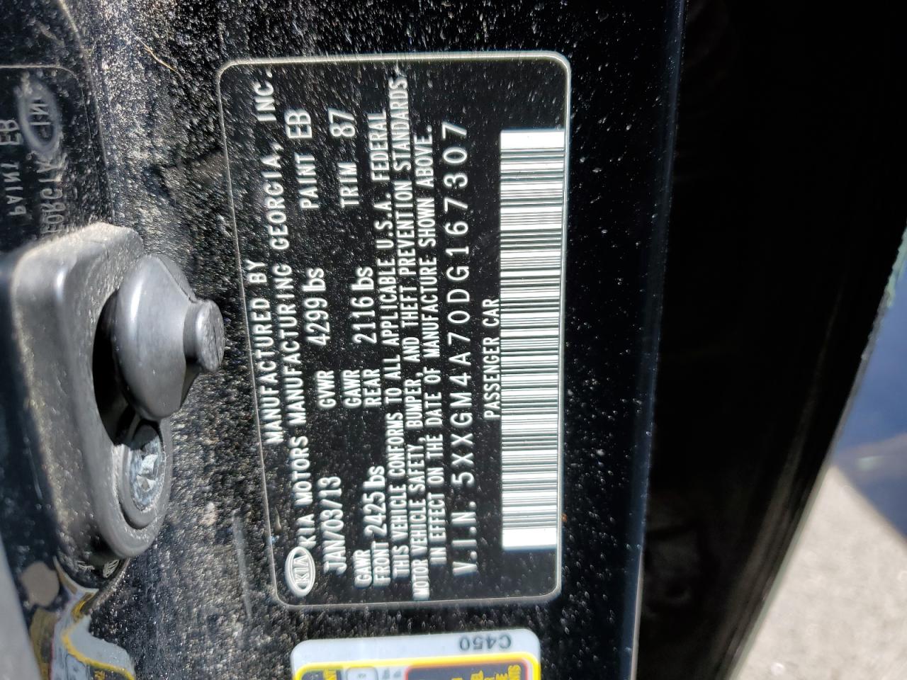 2013 Kia Optima Lx VIN: 5XXGM4A70DG167307 Lot: 60654374