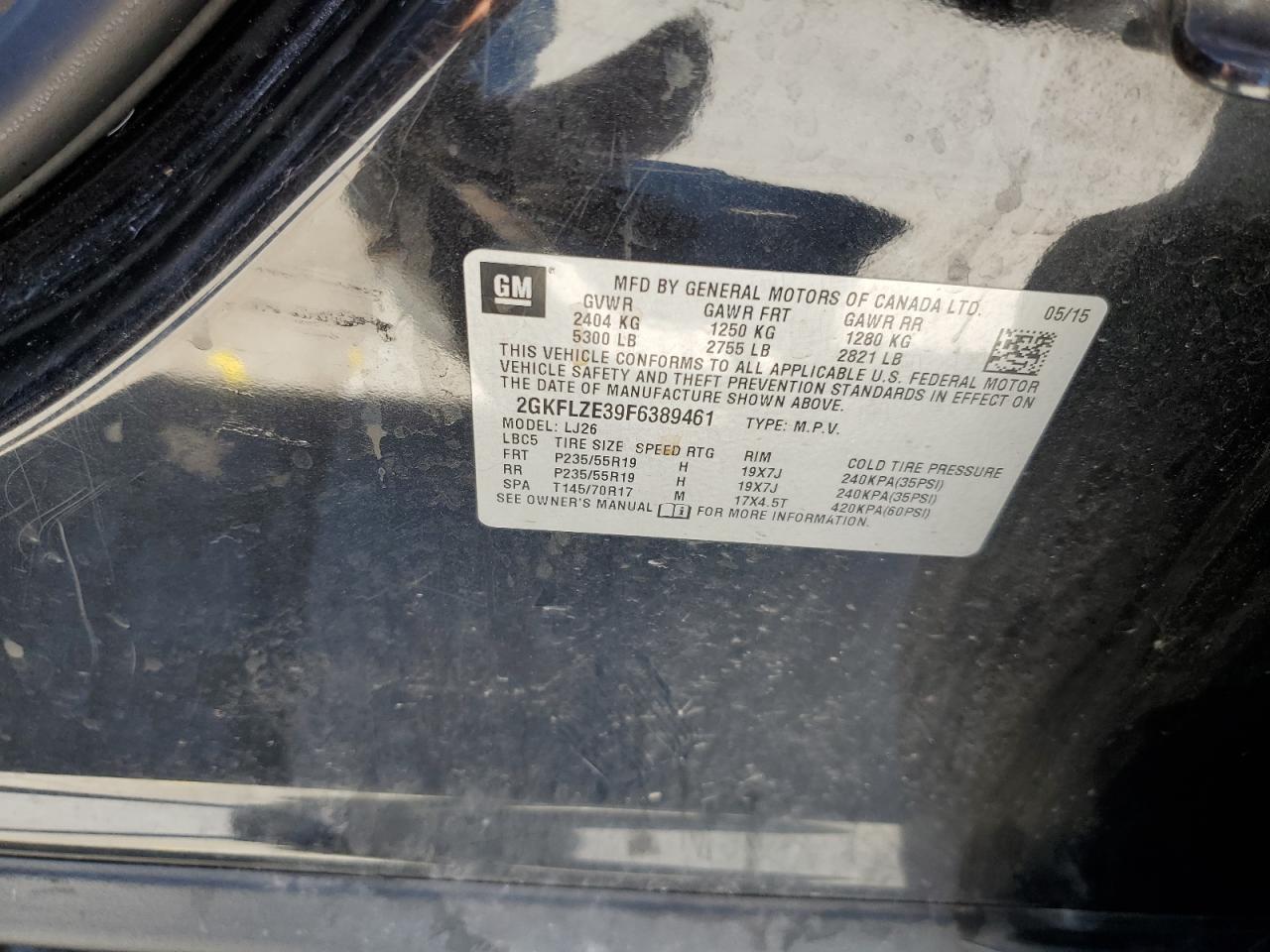 2015 GMC Terrain Denali VIN: 2GKFLZE39F6389461 Lot: 60906024