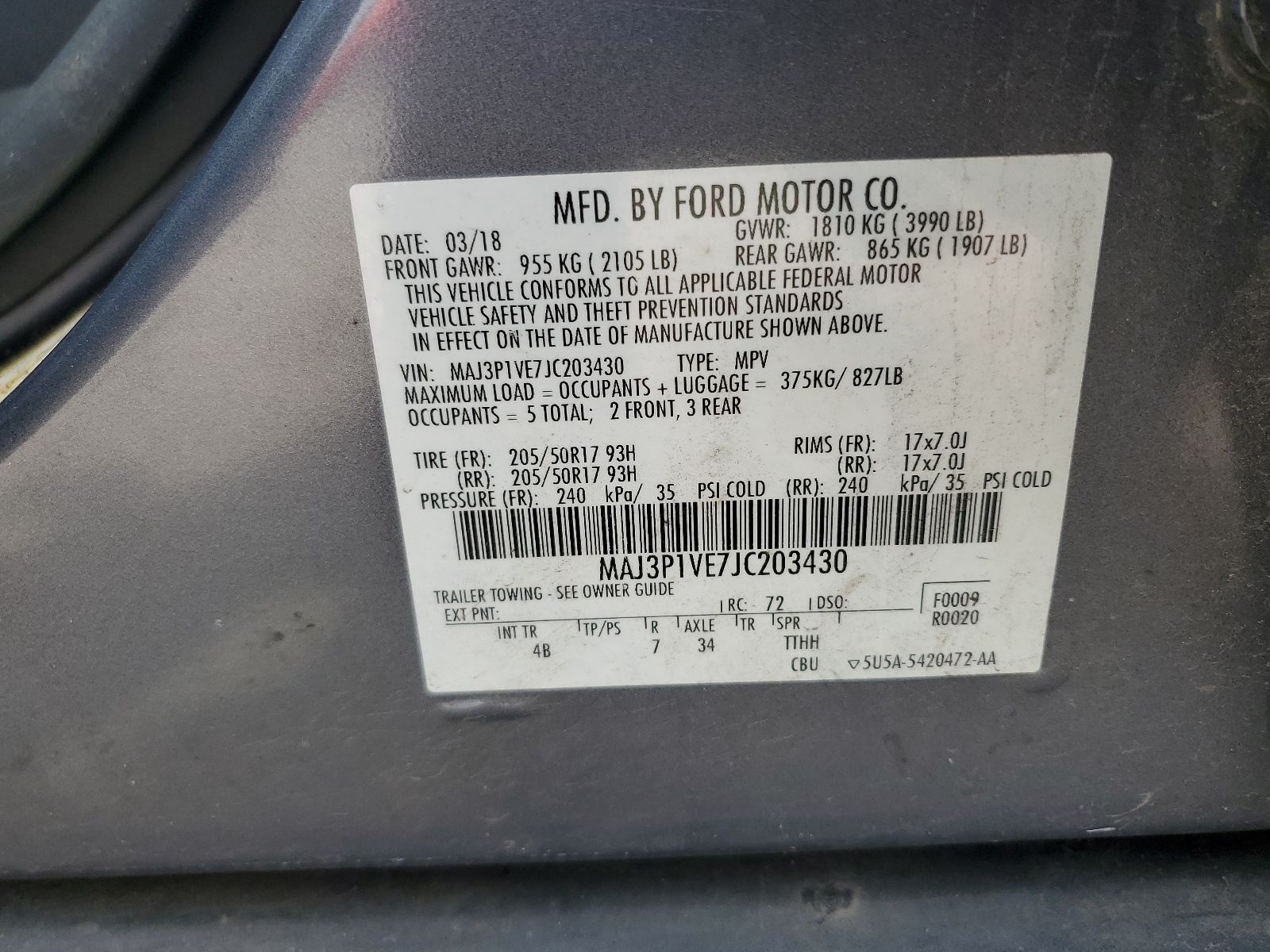 MAJ3P1VE7JC203430 2018 Ford Ecosport Titanium