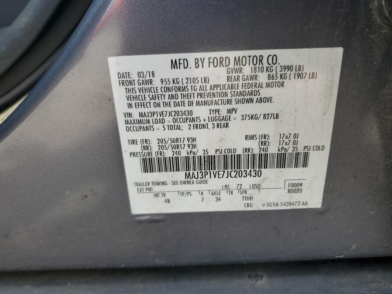 2018 Ford Ecosport Titanium VIN: MAJ3P1VE7JC203430 Lot: 57574704