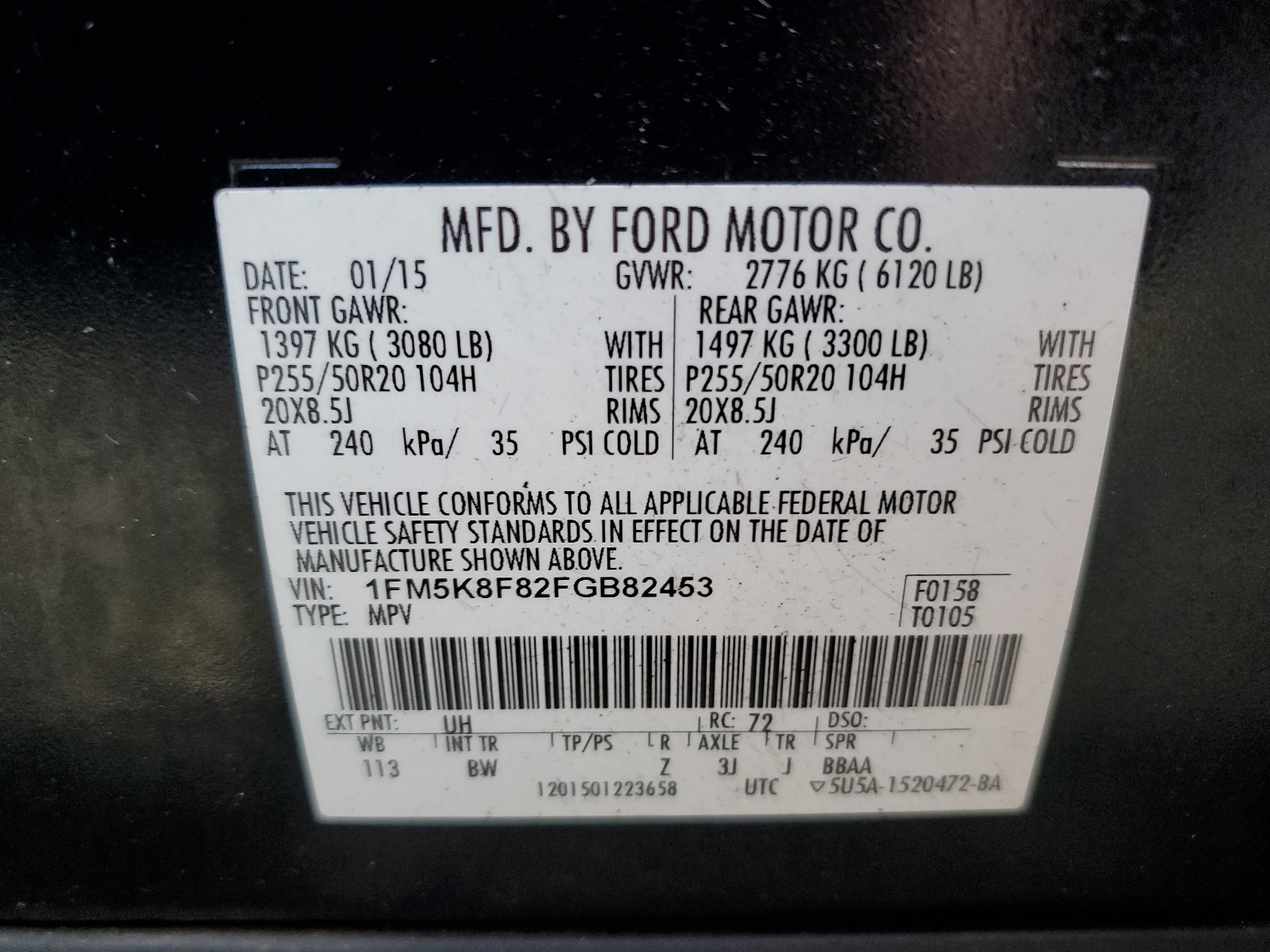 1FM5K8F82FGB82453 2015 Ford Explorer Limited