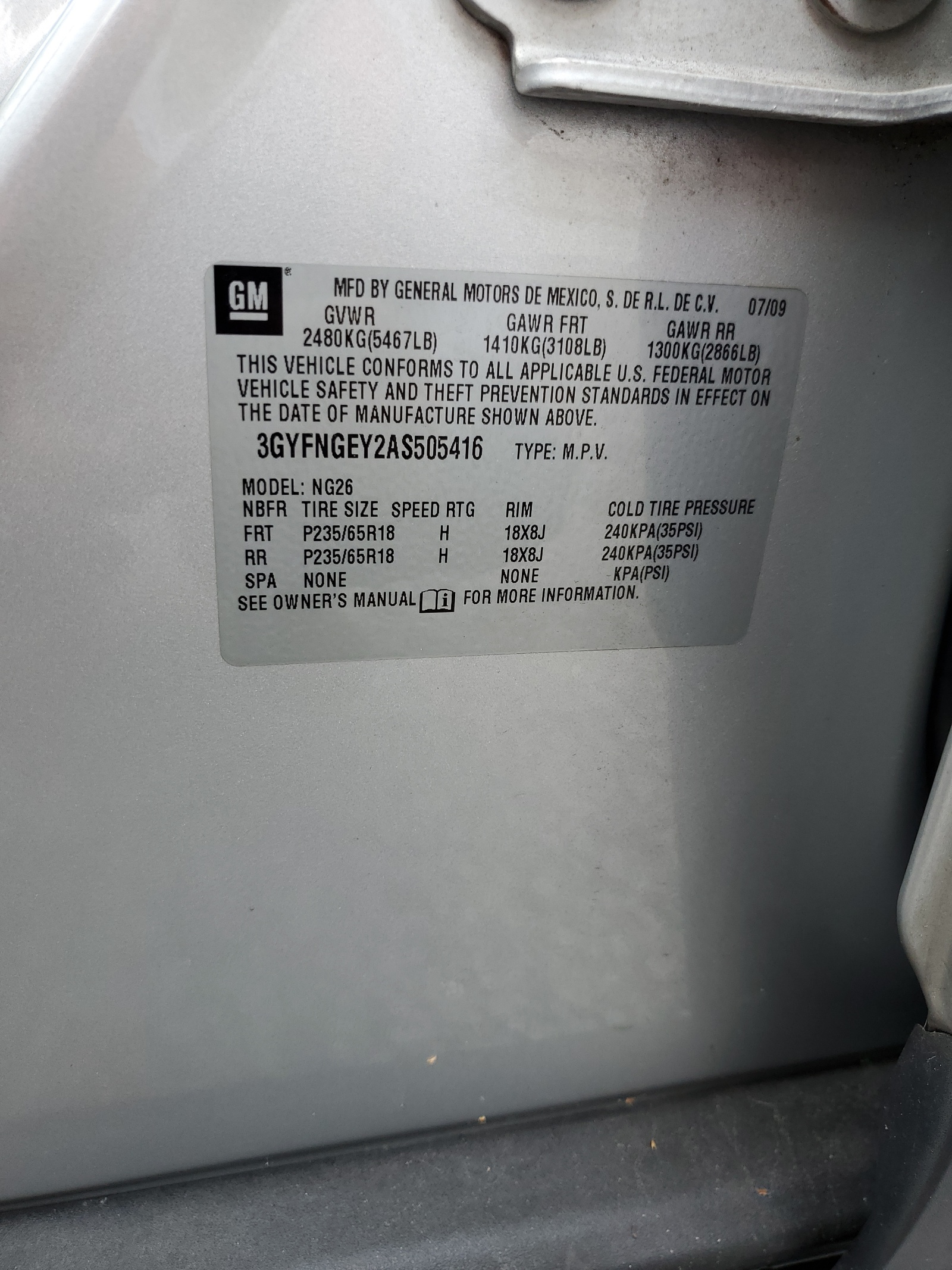 3GYFNGEY2AS505416 2010 Cadillac Srx