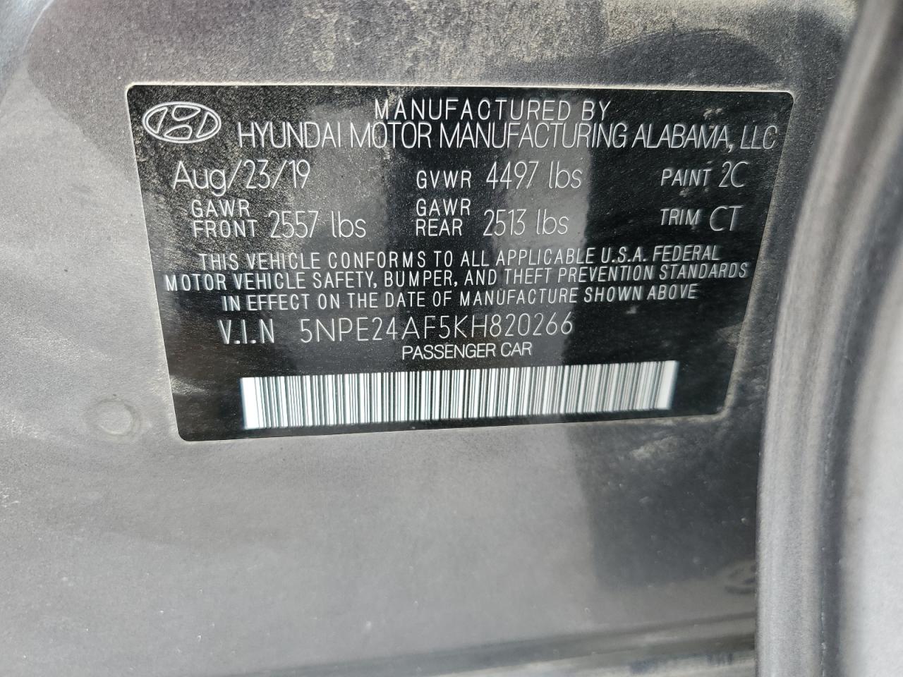 2019 Hyundai Sonata Se VIN: 5NPE24AF5KH820266 Lot: 59288184