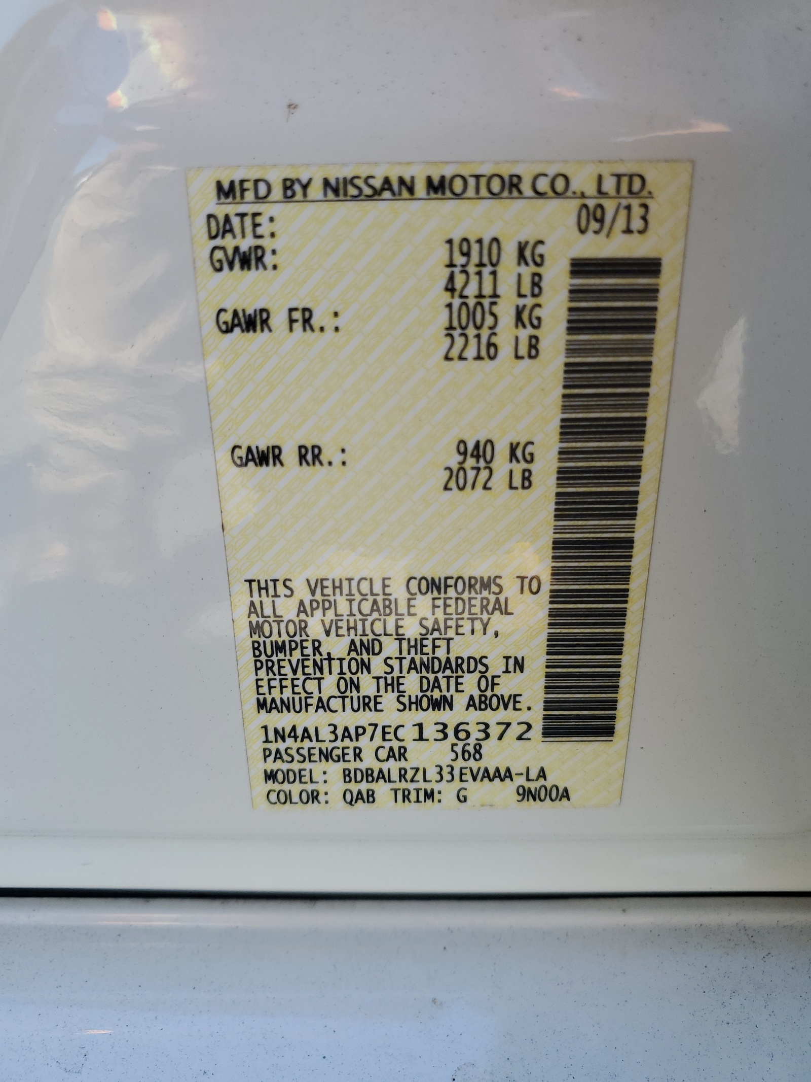 2014 Nissan Altima 2.5 vin: 1N4AL3AP7EC136372