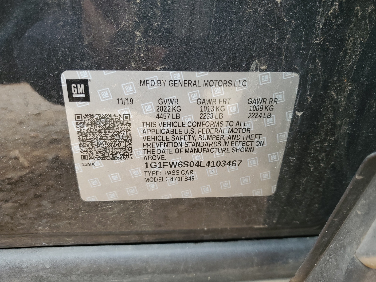 1G1FW6S04L4103467 2020 Chevrolet Bolt Ev Lt