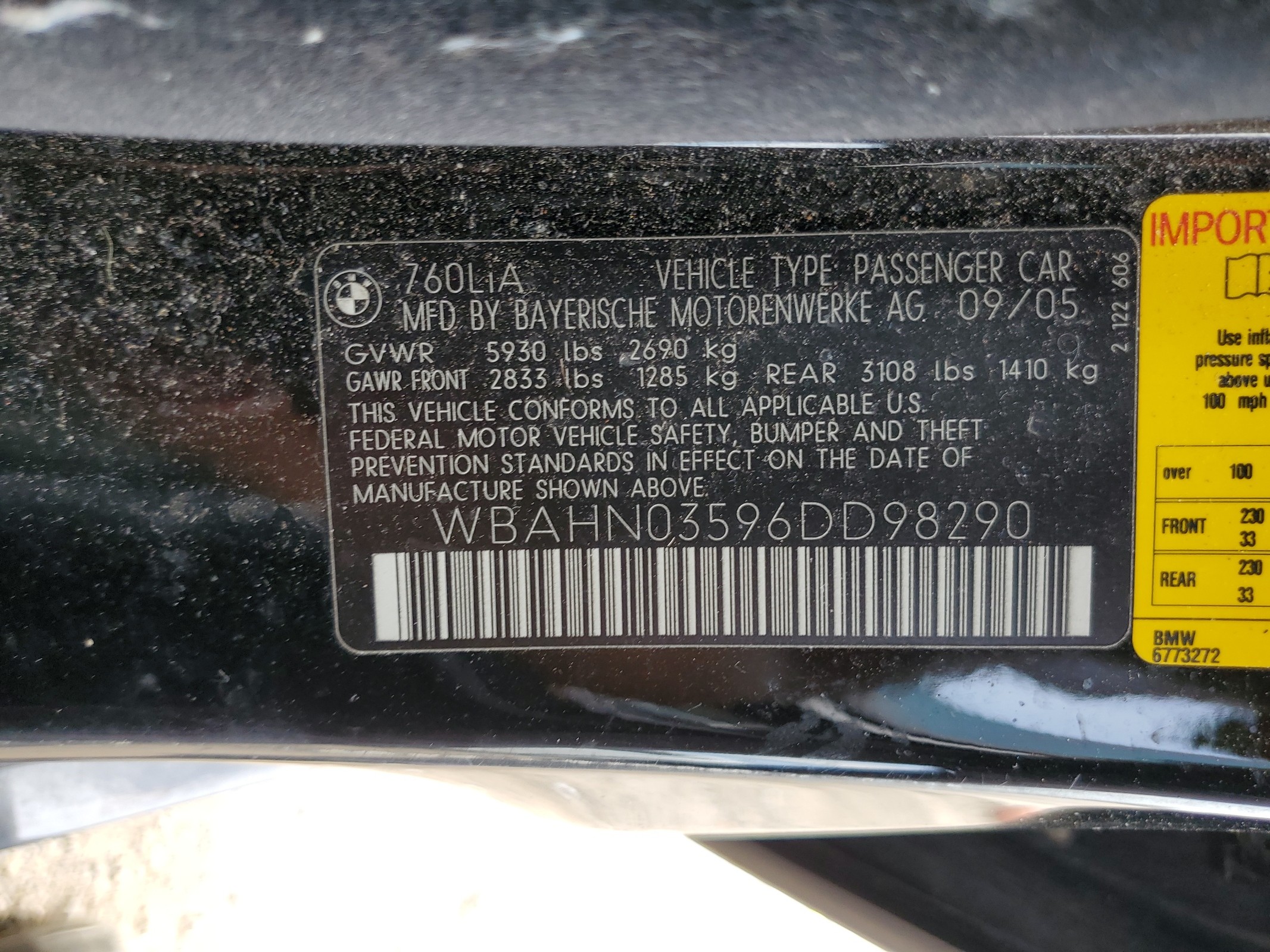 WBAHN03596DD98290 2006 BMW 760 Li