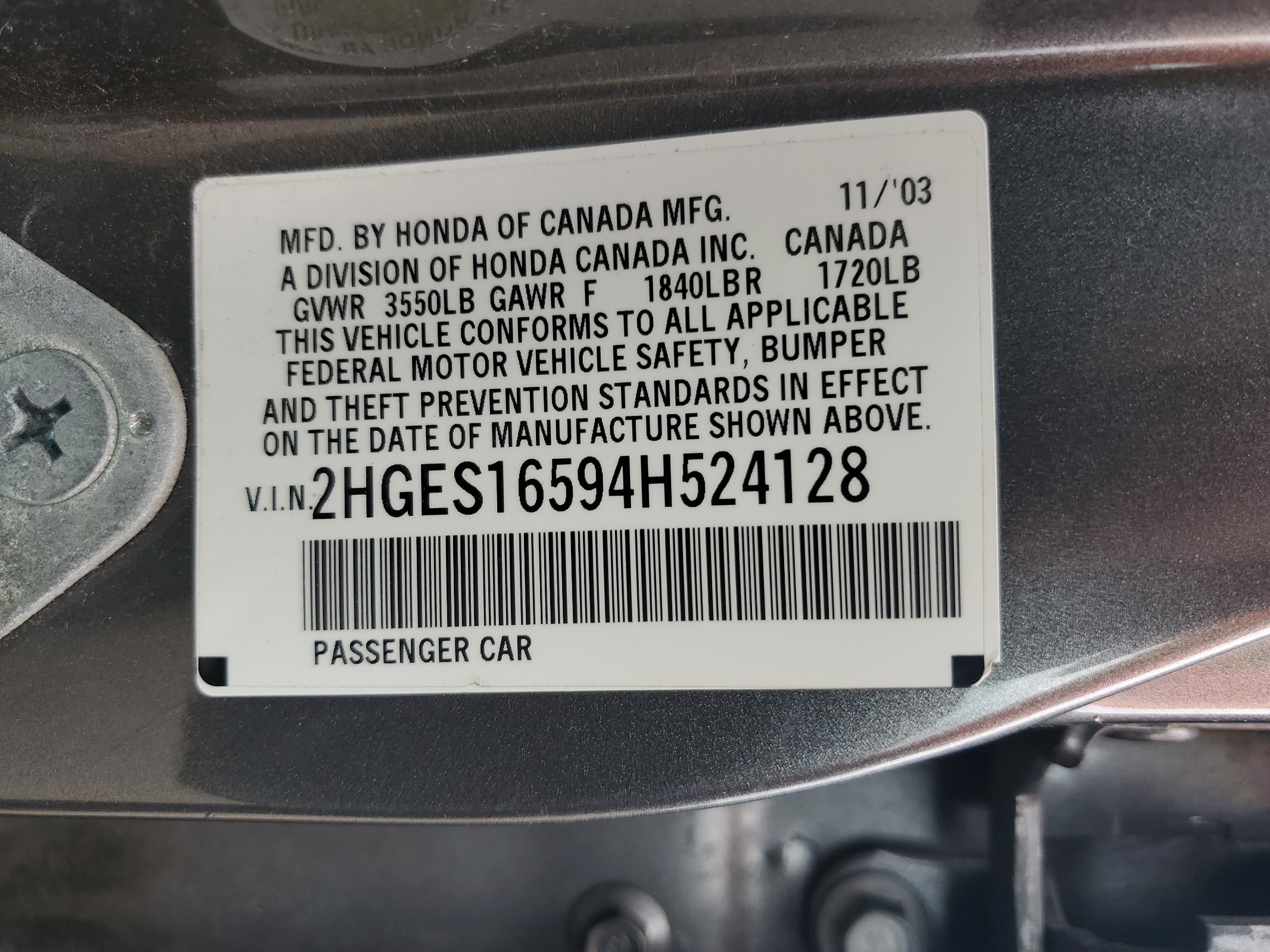 2HGES16594H524128 2004 Honda Civic Lx