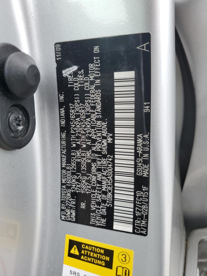 2010 Toyota Highlander VIN: 5TDBK3EH5AS004742 Lot: 57870734