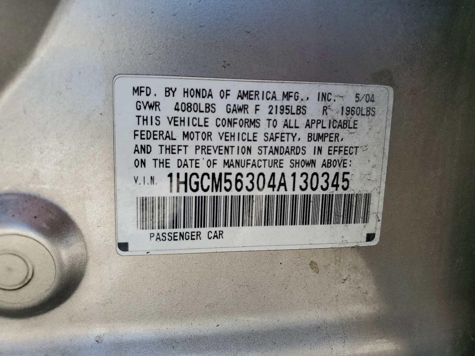 1HGCM56304A130345 2004 Honda Accord Lx