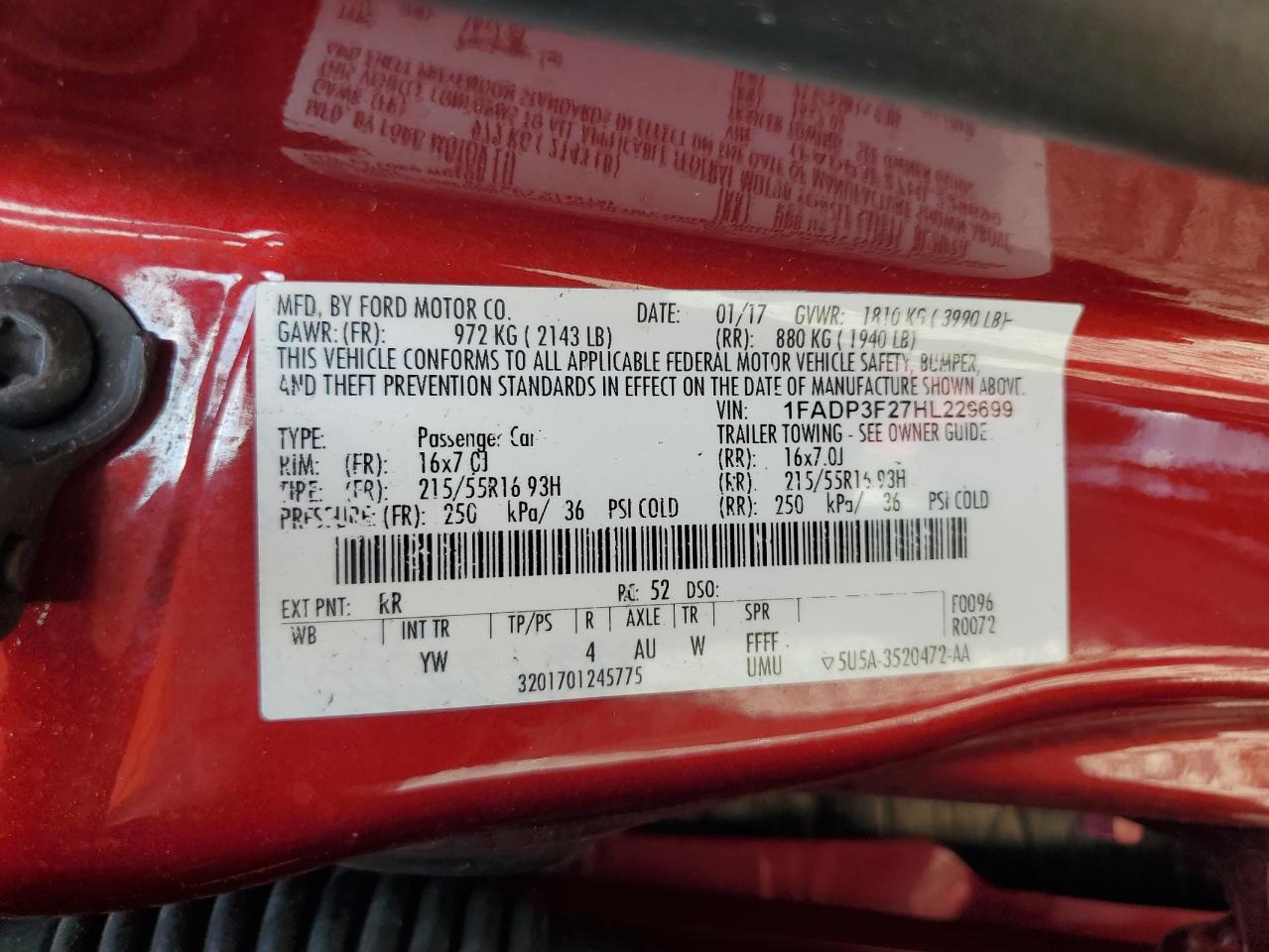 2017 Ford Focus Se VIN: 1FADP3F27HL229699 Lot: 58397474