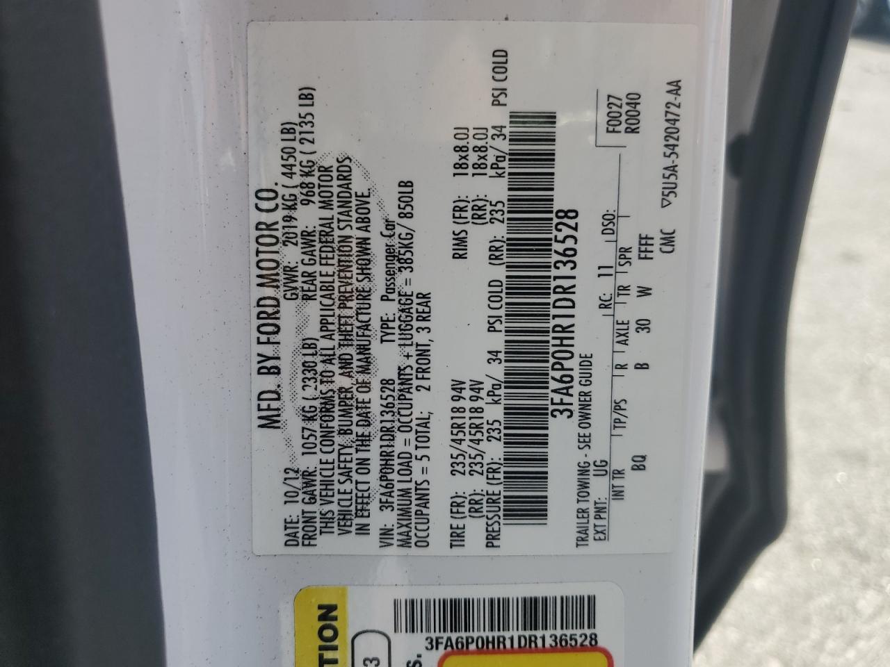 2013 Ford Fusion Se VIN: 3FA6P0HR1DR136528 Lot: 56086174