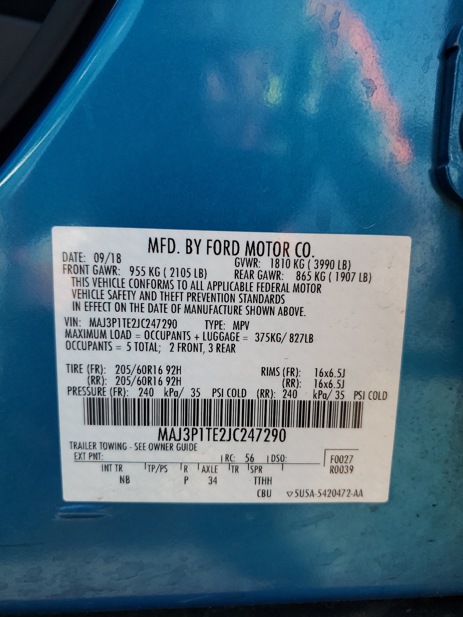 MAJ3P1TE2JC247290 2018 Ford Ecosport Se