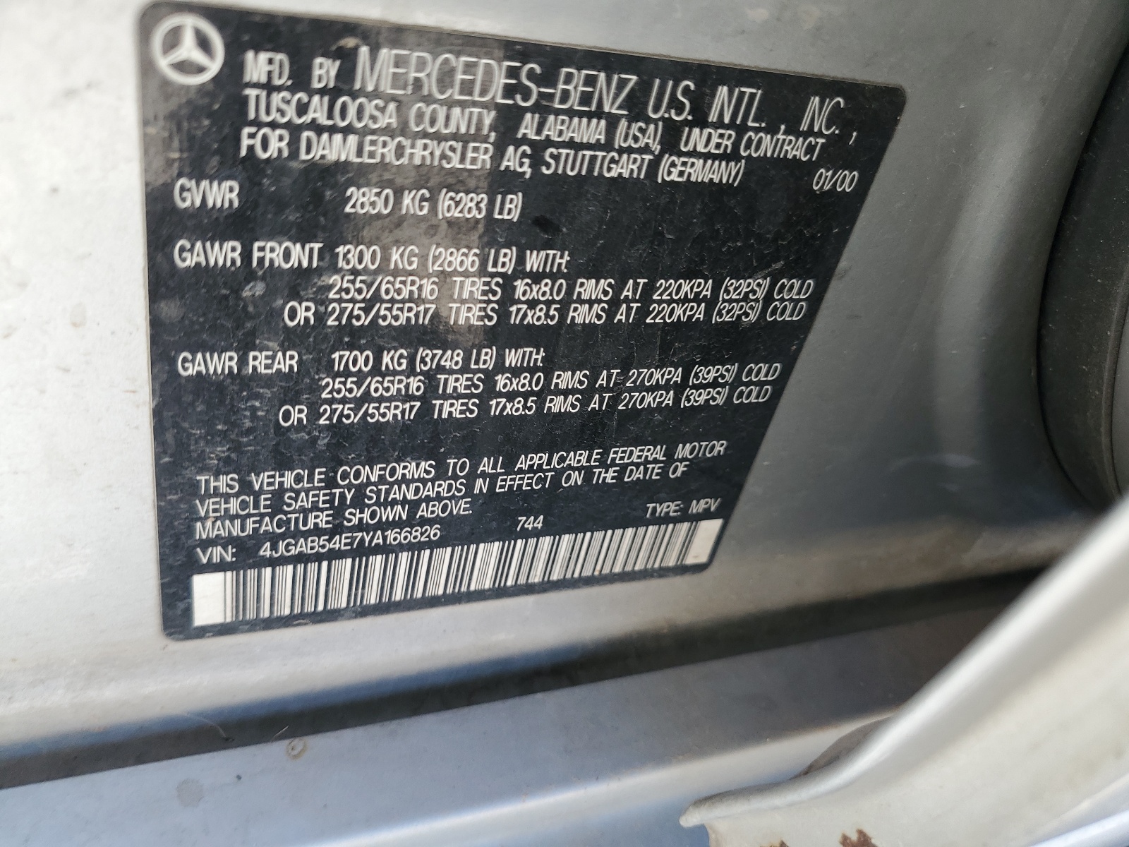 4JGAB54E7YA166826 2000 Mercedes-Benz Ml 320