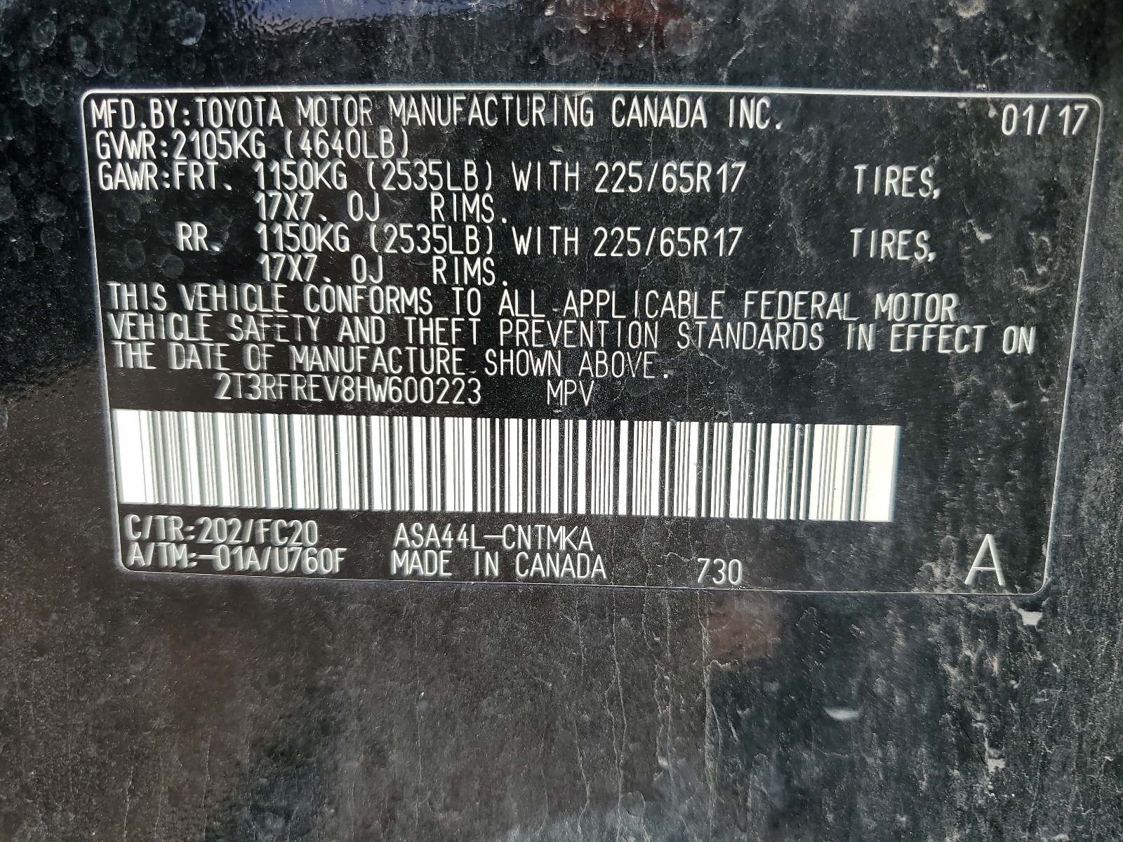 2T3RFREV8HW600223 2017 Toyota Rav4 Xle