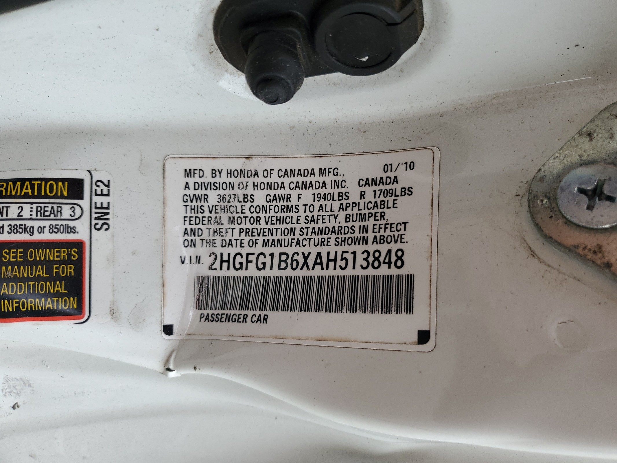 2HGFG1B6XAH513848 2010 Honda Civic Lx