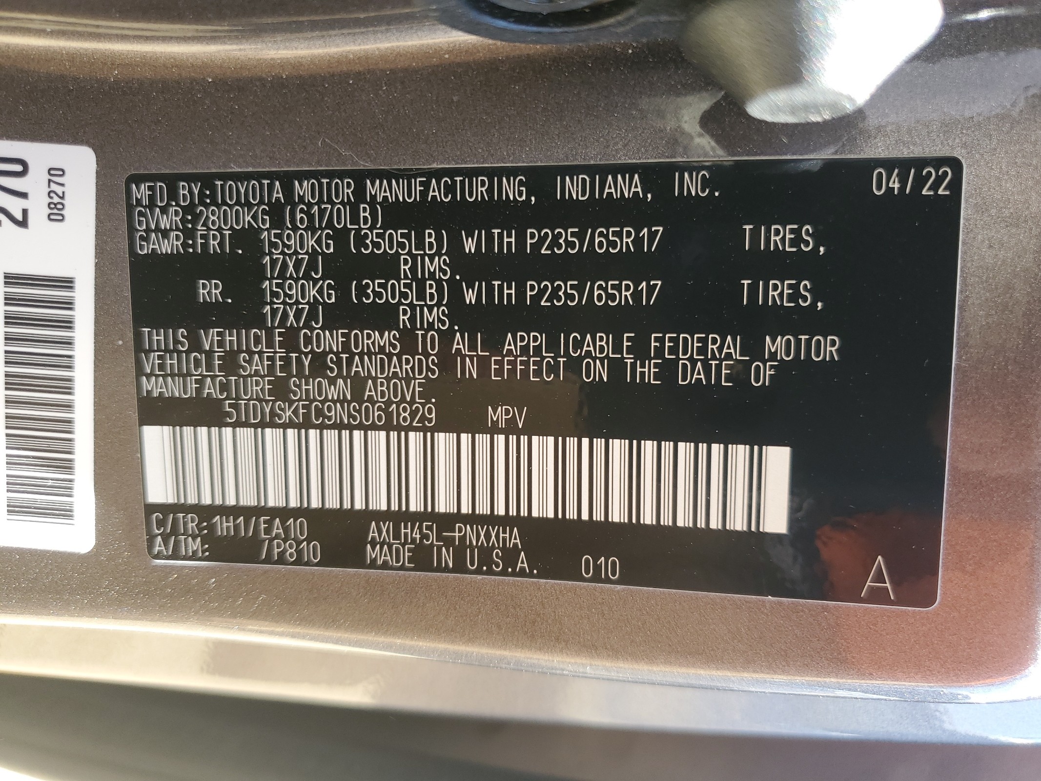 5TDYSKFC9NS061829 2022 Toyota Sienna Xle