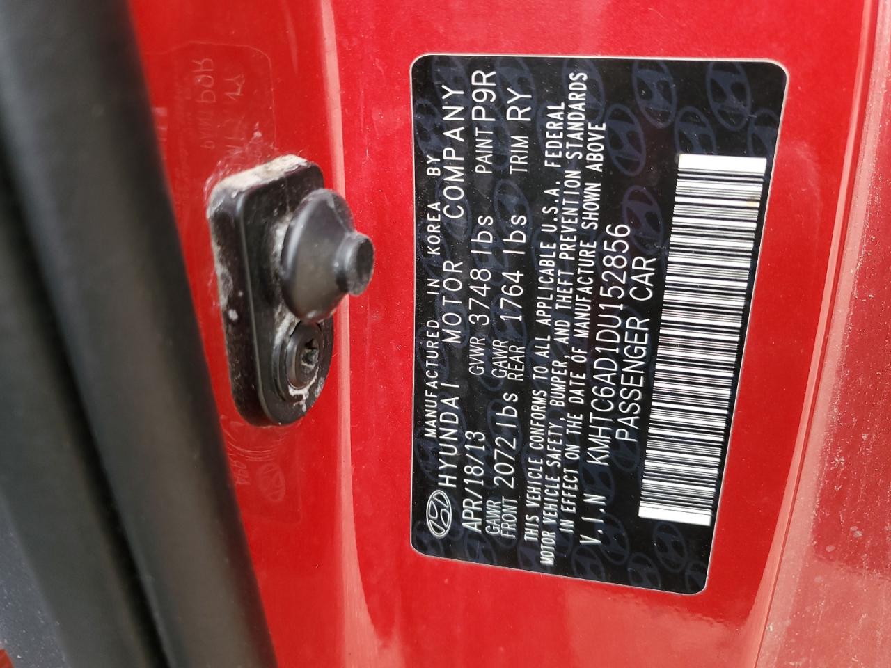 2013 Hyundai Veloster VIN: KMHTC6AD1DU152856 Lot: 58168654