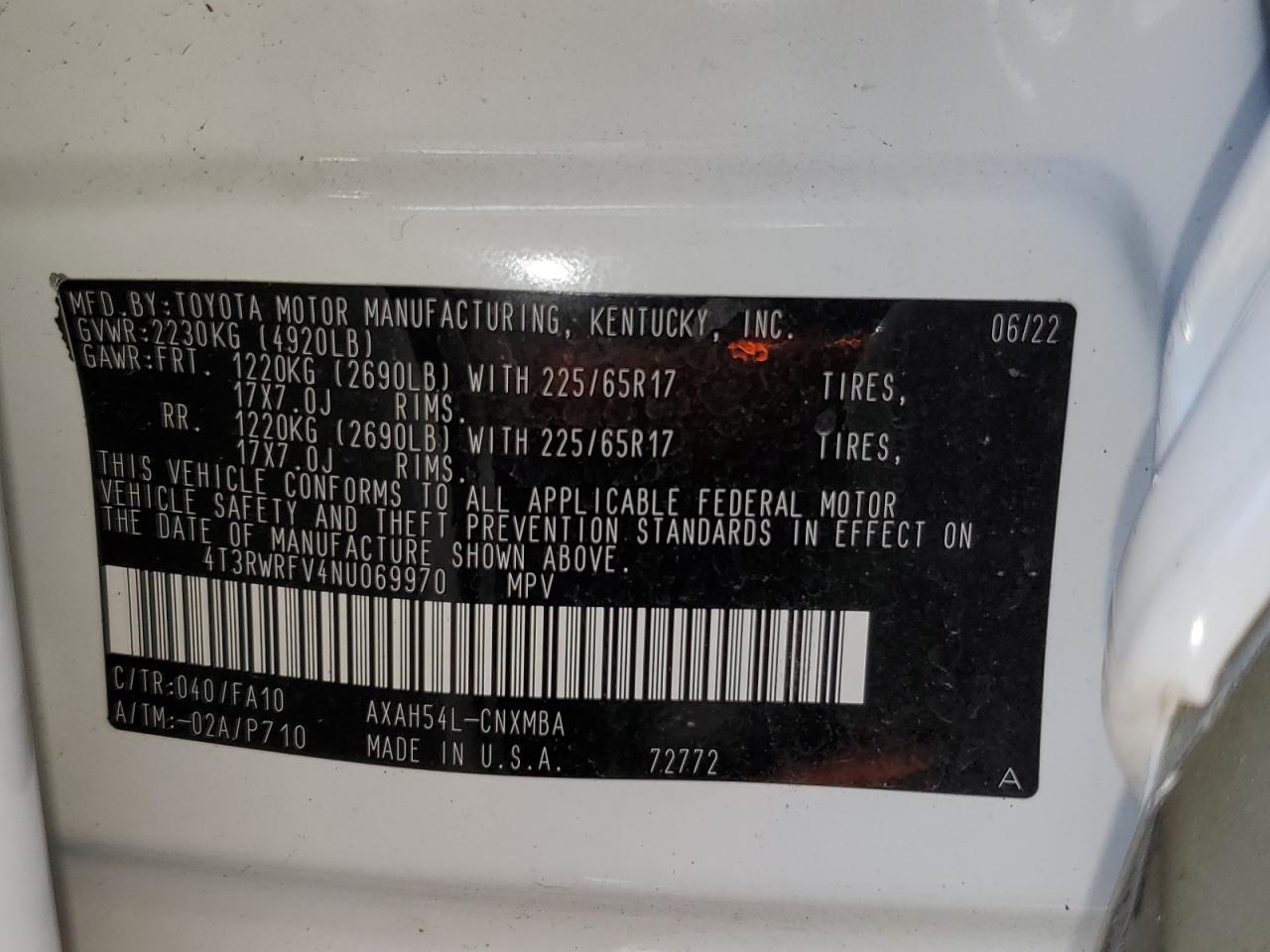 2022 Toyota Rav4 Xle VIN: 4T3RWRFV4NU069970 Lot: 60089024