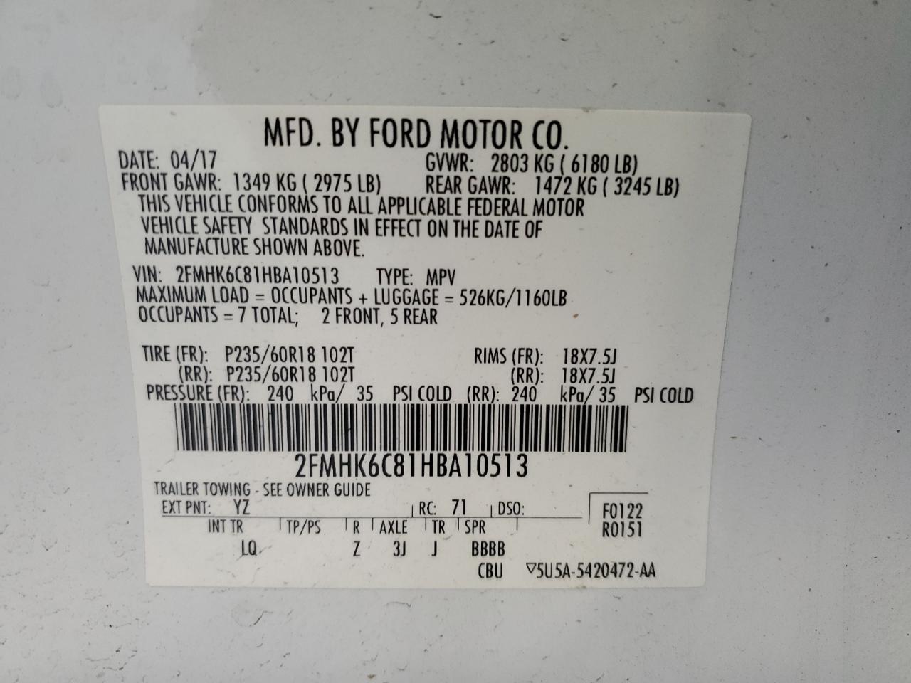 2FMHK6C81HBA10513 2017 Ford Flex Sel