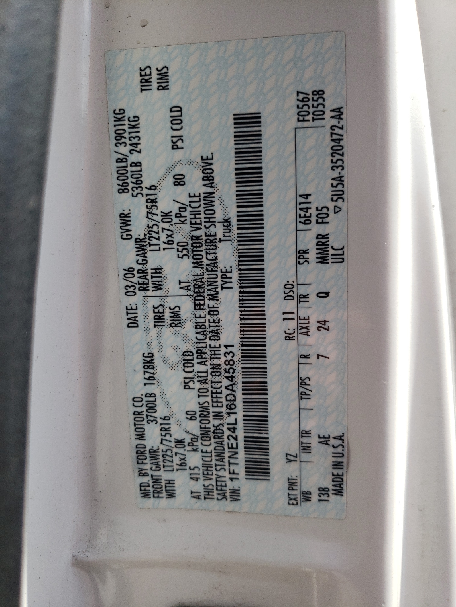 1FTNE24L16DA45831 2006 Ford Econoline E250 Van