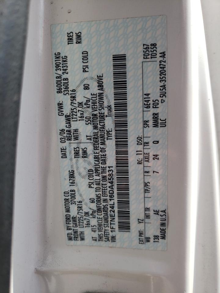 2006 Ford Econoline E250 Van VIN: 1FTNE24L16DA45831 Lot: 59668834