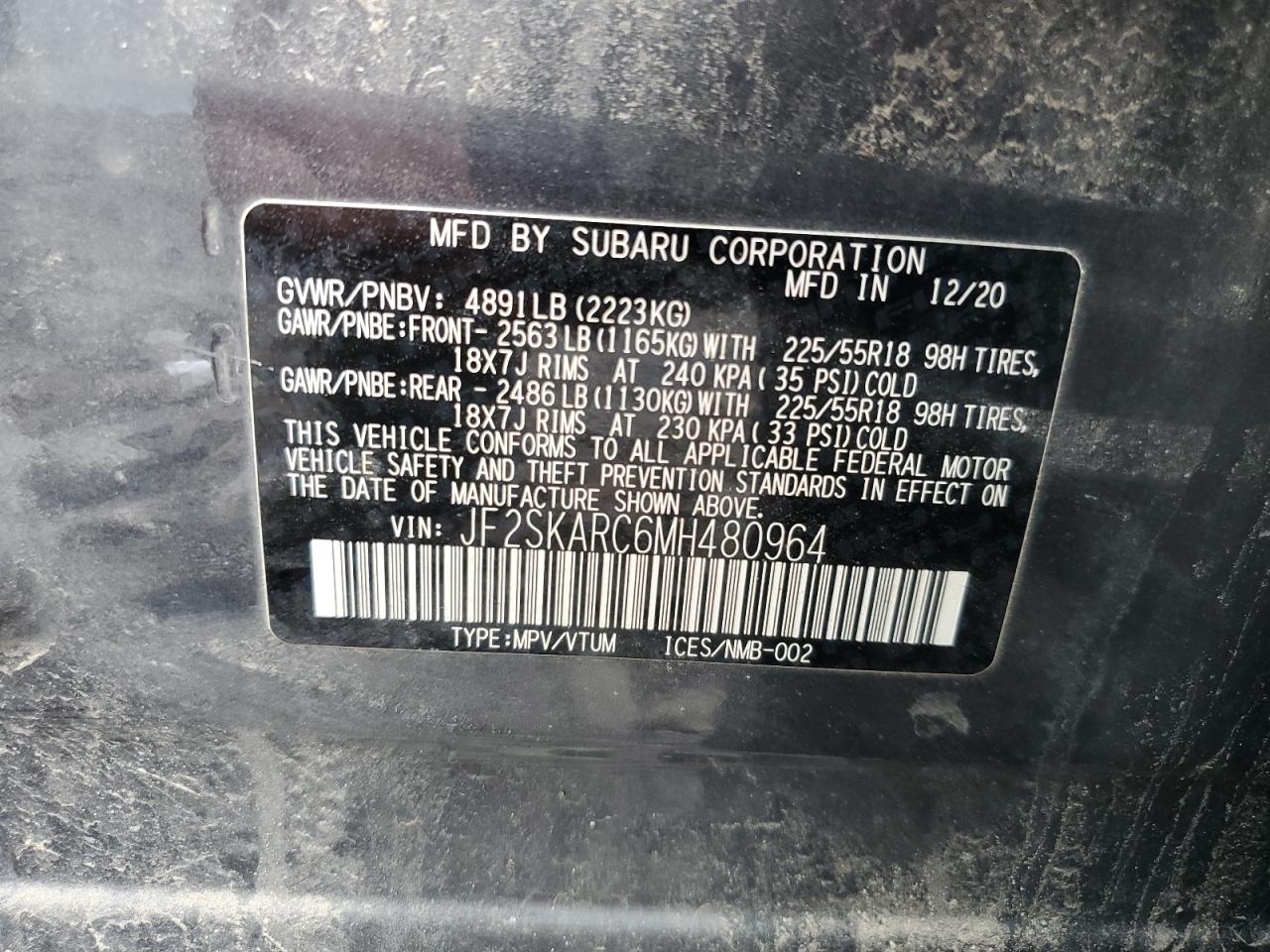 2021 Subaru Forester Sport VIN: JF2SKARC6MH480964 Lot: 60426844