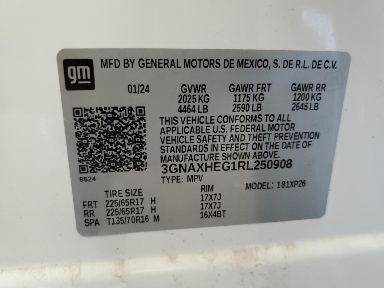 2024 Chevrolet Equinox Ls VIN: 3GNAXHEG1RL250908 Lot: 58653124