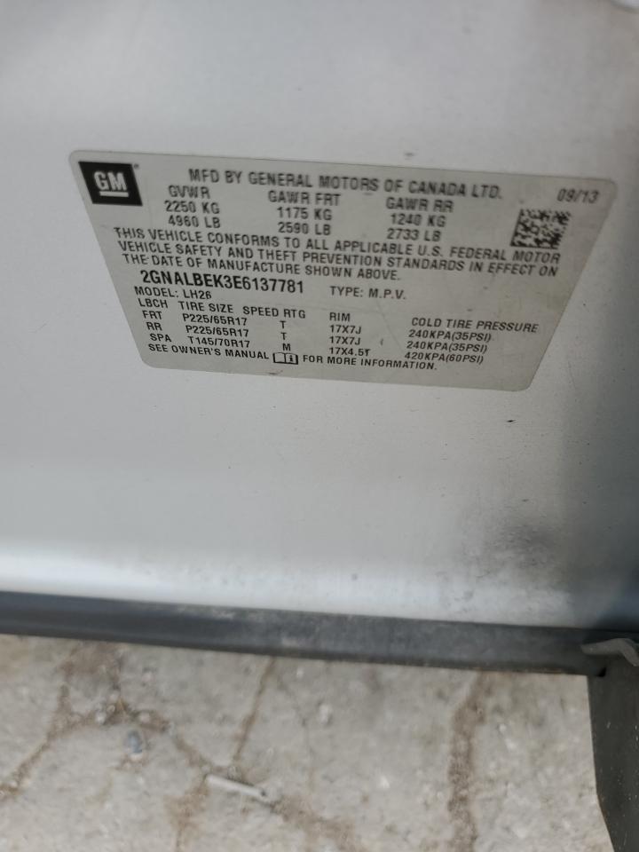 2014 Chevrolet Equinox Lt VIN: 2GNALBEK3E6137781 Lot: 57261604