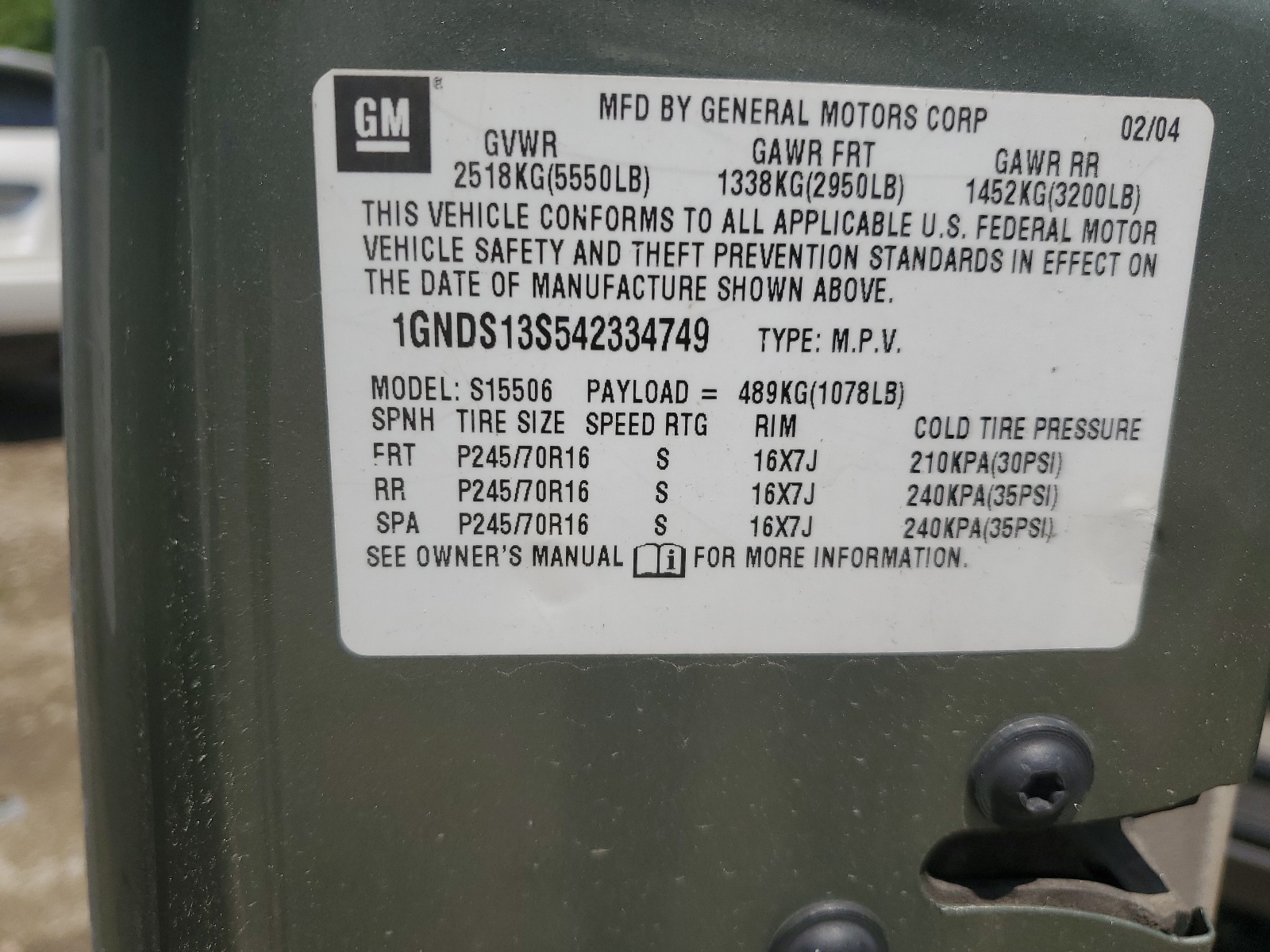 1GNDS13S542334749 2004 Chevrolet Trailblazer Ls