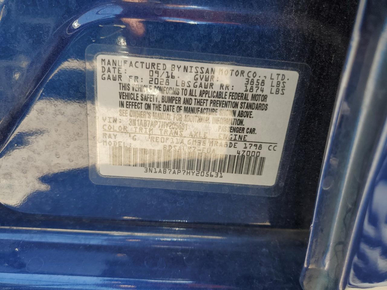 2017 Nissan Sentra S VIN: 3N1AB7AP7HY205631 Lot: 57355964