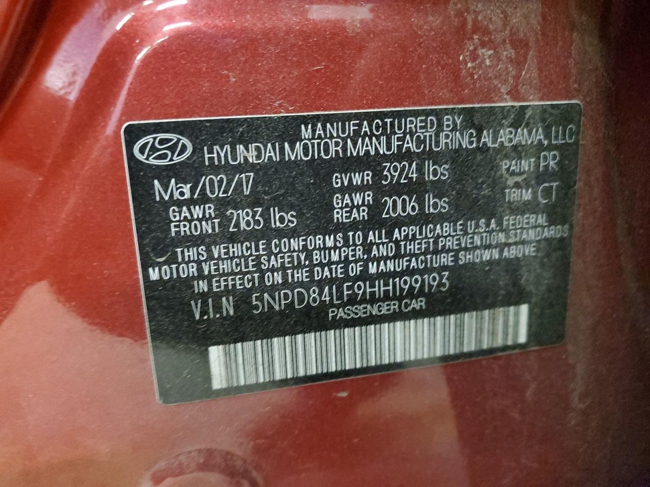 2017 Hyundai Elantra Se VIN: 5NPD84LF9HH199193 Lot: 60761364