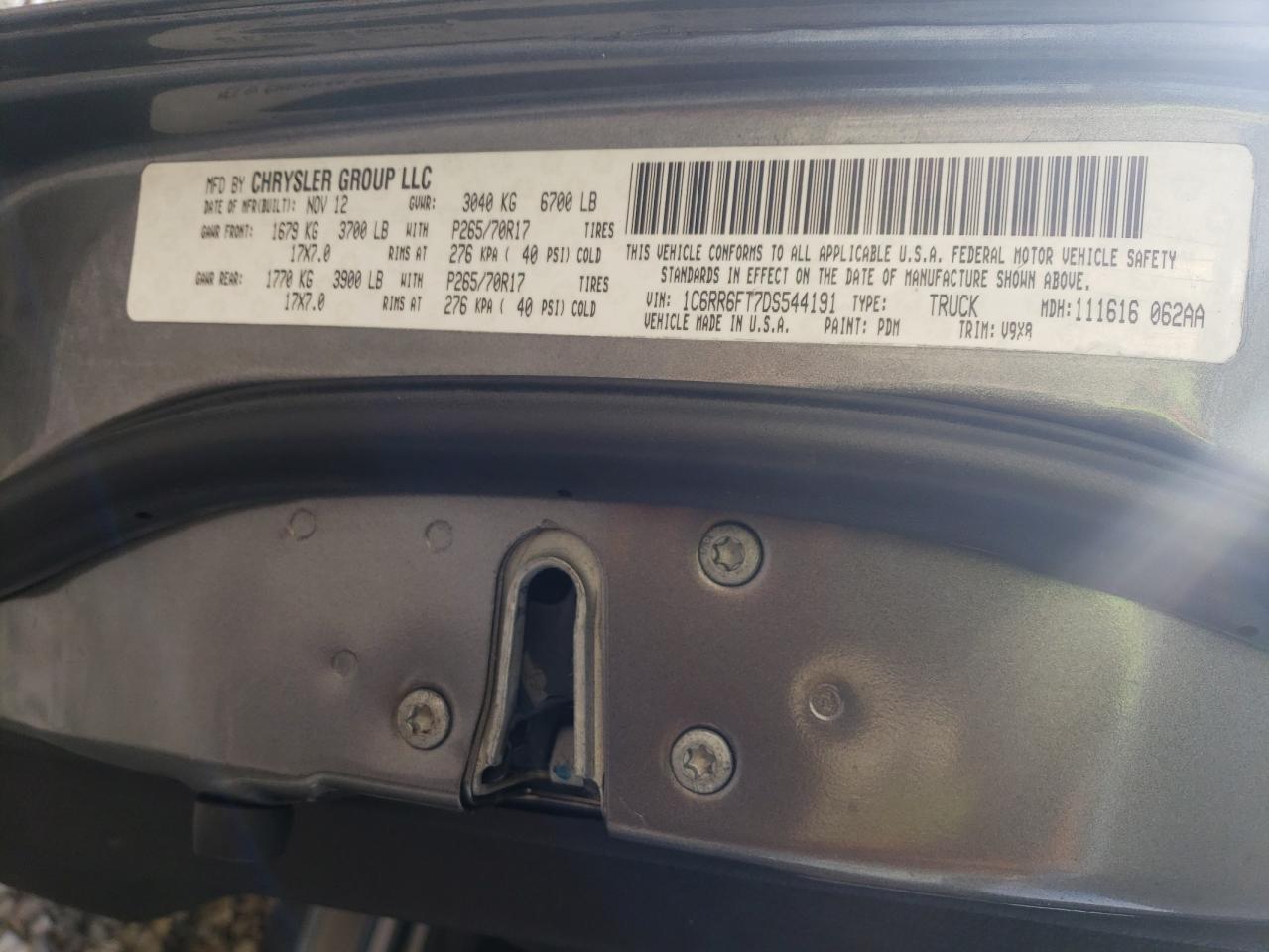 2013 Ram 1500 St VIN: 1C6RR6FT7DS544191 Lot: 61009364