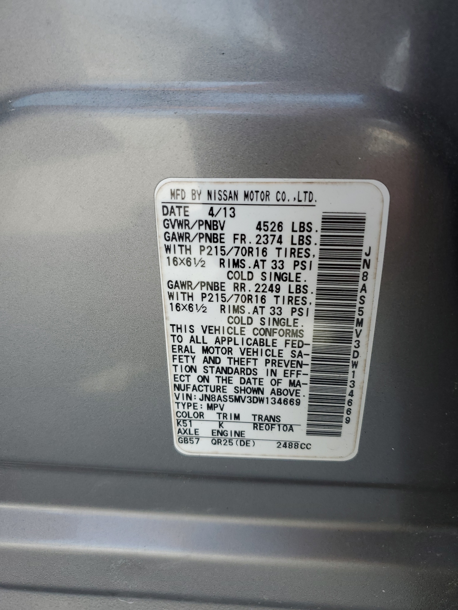 JN8AS5MV3DW134669 2013 Nissan Rogue S