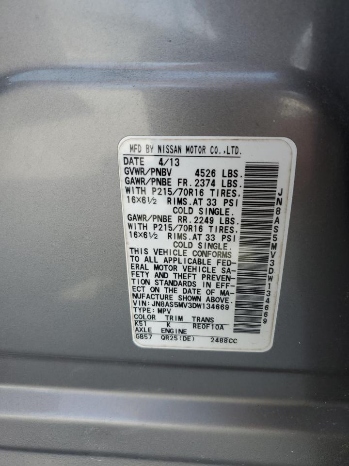 2013 Nissan Rogue S VIN: JN8AS5MV3DW134669 Lot: 59414024